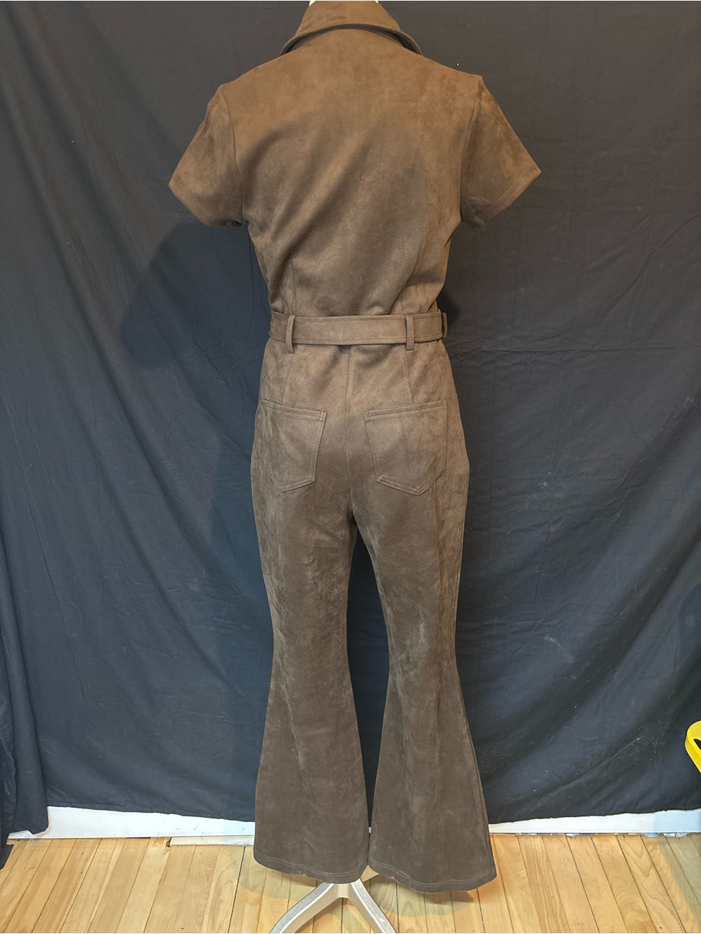 Guess Brown Suede Short-Sleeve Belted Jumpsuit - Picture 3 of 7
